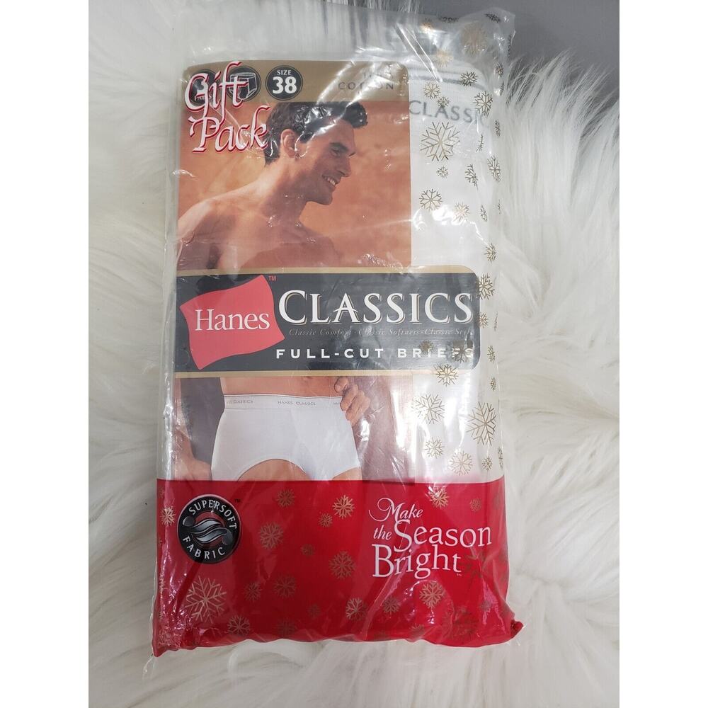 NEW Hanes Classics Full-Cut White Briefs 3 Pack Size 38 7760 Vtg Underwear 2001